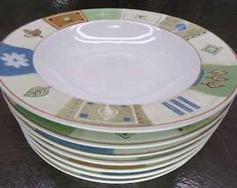 2602 Mikasa Casual Classics HG284 Country Quilt 8.25" Stoneware Bowls Set of 7 - Great Condition