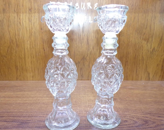 2506 Pair of Avon Cologne "Roses, Roses" Vintage 8.5" Decanters with Stoppers - Great Condition