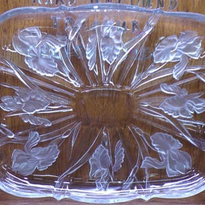 2503 Mikasa Home Beautiful Crystal Passion Flower Iris 14” x 11" Rectangular Serving Platter- Frosted- Good Cond. Light Scratches in Center