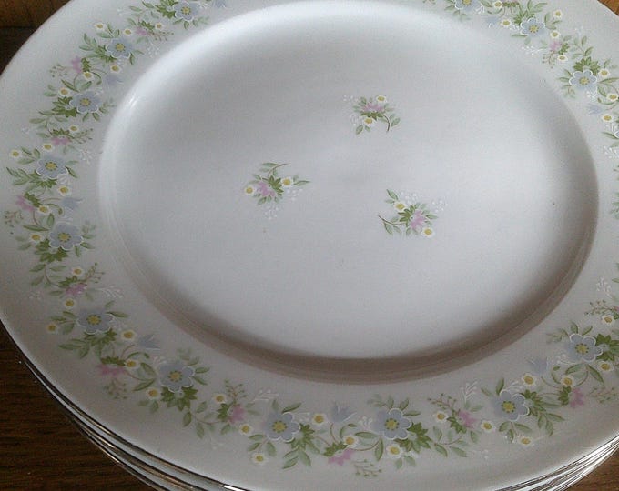 2411 Johann Haviland Forever Spring 10.25" Dinner Plates Set of 4 Vintage Pink & Blue Floral Bavaria Germany - Great Condition