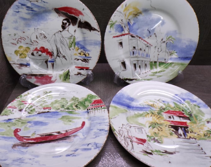 2604 Pier 1 Imports Destination 7.5" Dessert / Snack Plates Set of 4