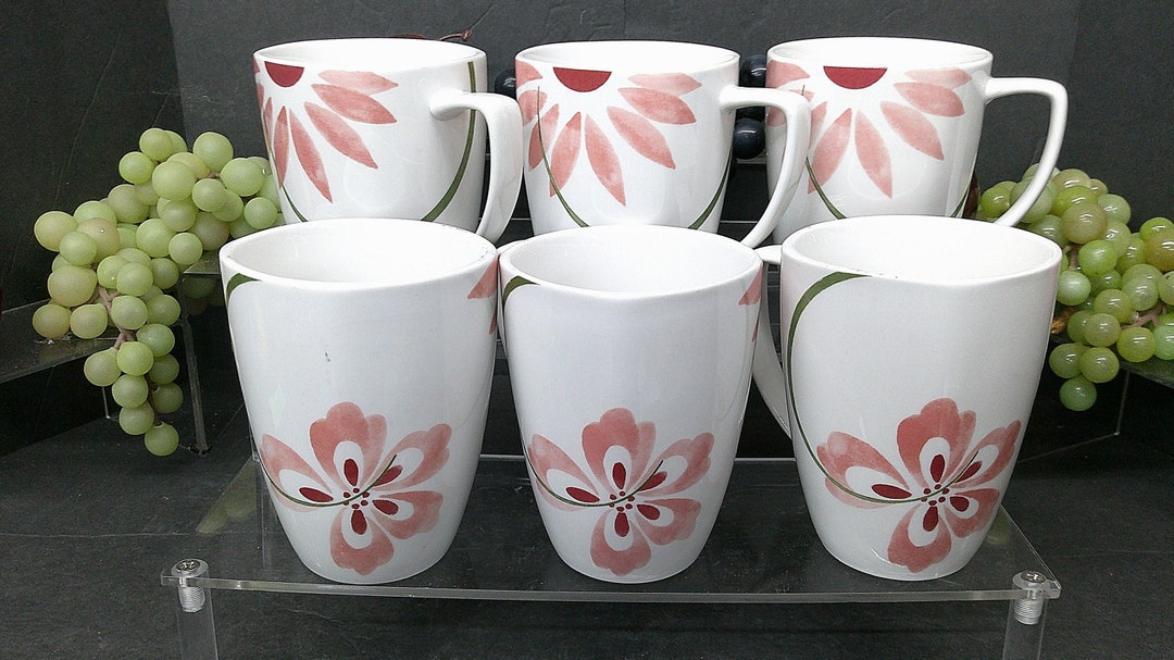 Corelle Pink Pattern 2411 pretty Pink Corelle Coordinates Porcelain Coffee Mugs Set of 6 ...