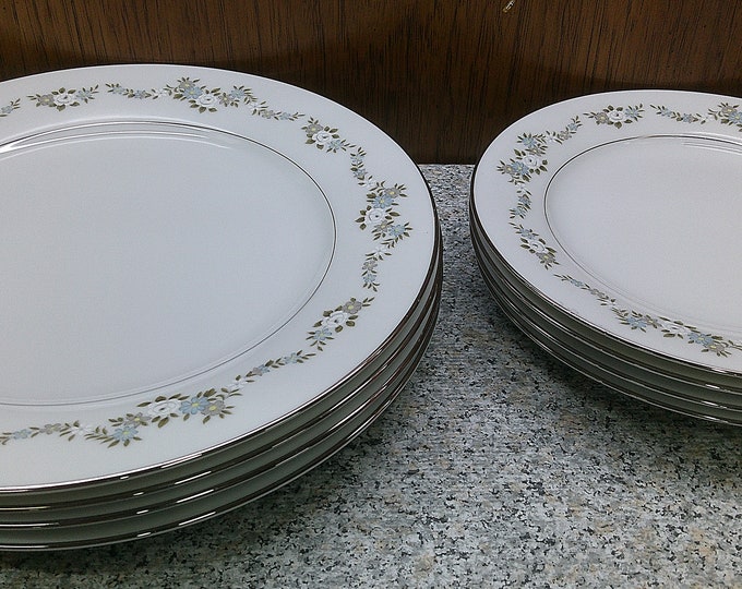 2407 Noritake Leonore #6676 Blue, Grey, White Floral Dinnerware w/ Platinum Rim - Great Condition No Chips or Cracks Choose from List: