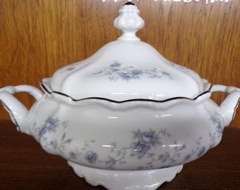 2508 DAMAGED Johann Haviland Fine China Blue Garland Vintage Covered Casserole Serving Bowl Made Germany - Broken Handle Otherwise Great