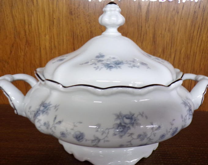 2508 DAMAGED Johann Haviland Fine China Blue Garland Vintage Covered Casserole Serving Bowl Made Germany - Broken Handle Otherwise Great