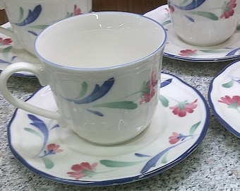 2409 Epoch Collection Pink, Blue, Green Floral 8 pc Set (4) Cups & (4) Saucers