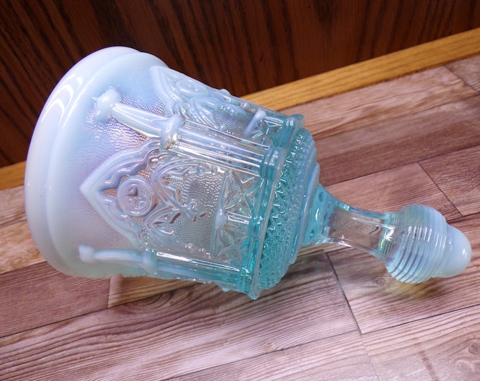 2508 Fenton 6" Beautiful Opalescent Teal Aqua Glass Sable Arch Bell - Excellent Condition