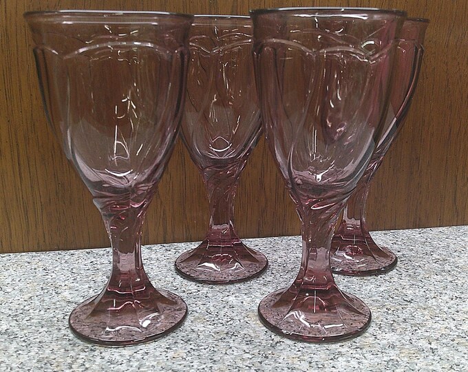 2408 Noritake Cranberry Sweet Swirl 6.75" Footed Wine Glasses Set of 4 - Great Condition