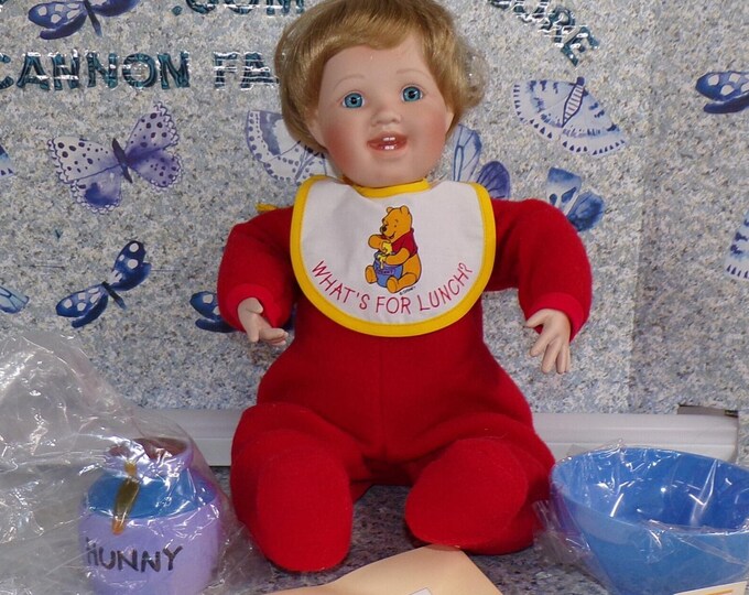 2210 Ashton Drake Gallery Vintage Collectable Doll "Whats For Lunch Pooh?" Certificate of Authenticity Included - Good Vintage Condition