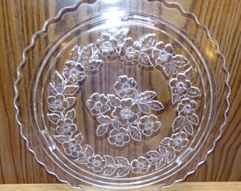 2508 Vintage Apple Blossom Sovereign House 12&quot; Footed Cake Plate with Scalloped Edge - Good Condition