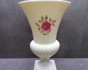 2608 Lenox Roselyn Rhodora 9" Ivory Pedestal Vase with Pink Rose & Gold Accents