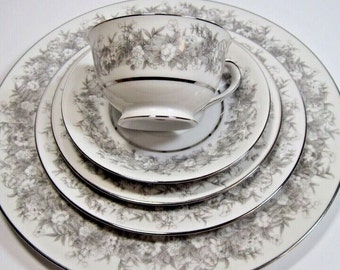 2312 Sango China Florentine Vintage Grey Floral & Platinum Rim- Great Condition - Choose from List: