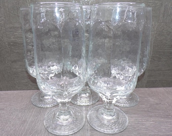 2608 Libbey Chivalry 7" 12 oz Octagon Vintage Water Goblets Iced Tea / Beer Glasses - Set of 5 Footed Stemmed