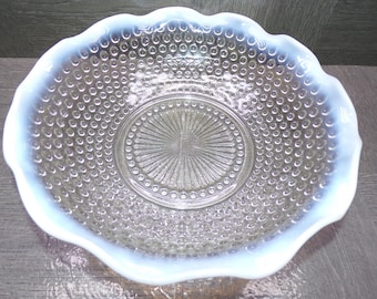 2605 Anchor Hocking Vintage 1940's Moonstone Opalescent Hobnail 9.5" Ruffled Rim Serving Bowl