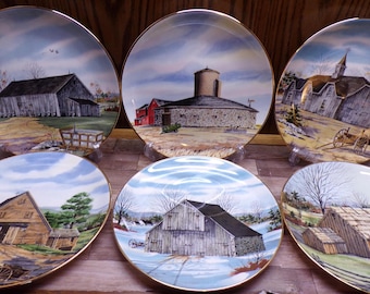 2509 Franciscan Porcelain Vintage 1983 The Vanishing American Barn Collector Plates Set of 6 by Harris Hien THPM - Excellent Condition