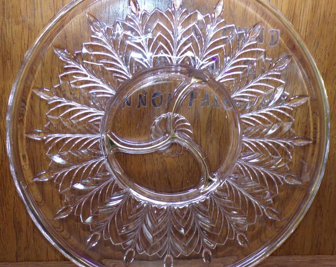 2504 Jeanette Glass Feather 1950's Vintage 13.75" Gold Rim Divided Relish Tray / Platter - Good Condition Gold Rim Slightly Worn Off