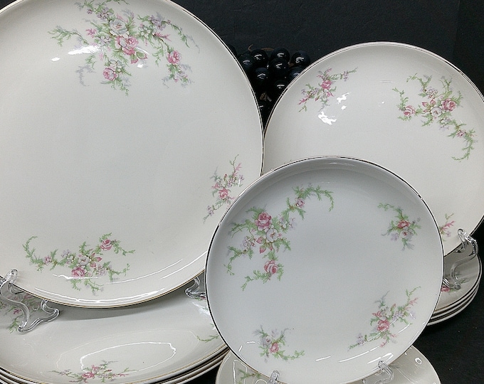 2312 Taylor Smith USA Versatile Brides Bouquet Set of 12 - 4 Each 10", 8.25" & 6.25" Vintage Plates - Good Cond. No Chips or Cracks