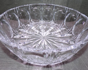 2609 Heavy Full Lead Crystal Vintage 9" Thumbprint Bowl Starburst Bottom