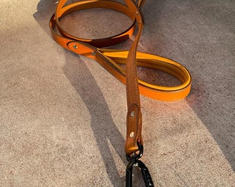 Double Handle Leather Dog Leash, Traffic Padded Two Handled Dog Lead, Custom Dog Leash