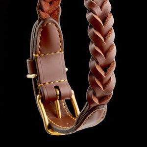 Juego de collar y correa de cuero trenzado, correa de cuero trenzado, collar de cuero trenzado, correa de perro de cuero trenzado completo de 5 pies, plomo completamente trenzado