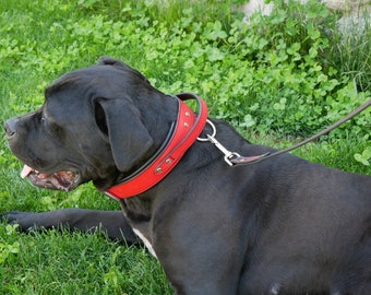Collar rojo con hebilla plana y asa para perros, collar de entrenamiento para razas grandes, herrajes ajustables de acero inoxidable, ideal para dóberman, cane corso y mastín.