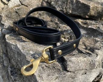 Laisse pour chien en cuir avec poignée rembourrée, laisses en cuir pour grands chiens, laisse pour chien en cuir de 5 pieds