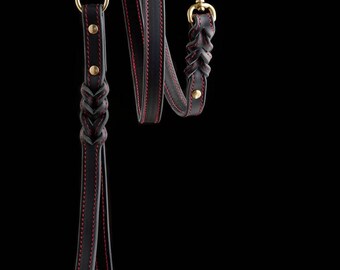 Braided Dog Leash Leash, Hand Braided Dog Leash, Leather Dog Leash with Braiding, Black Leather Dog Leash, 5 ft Dog Leash