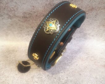 Padded Dog Collar, Jeweled Dog Collar, Gemstone Dog Collar, Turquoise Dog Collar, Designer Dog Collar, Luxury Turquoise Dog Collar, For Dog