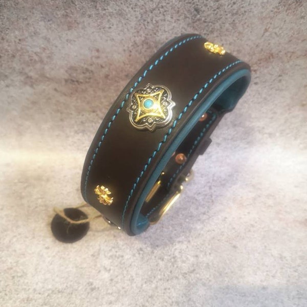 Gewatteerde halsband, halsband met juwelen, edelsteen halsband, turquoise halsband, designer halsband, luxe turquoise halsband, voor hond