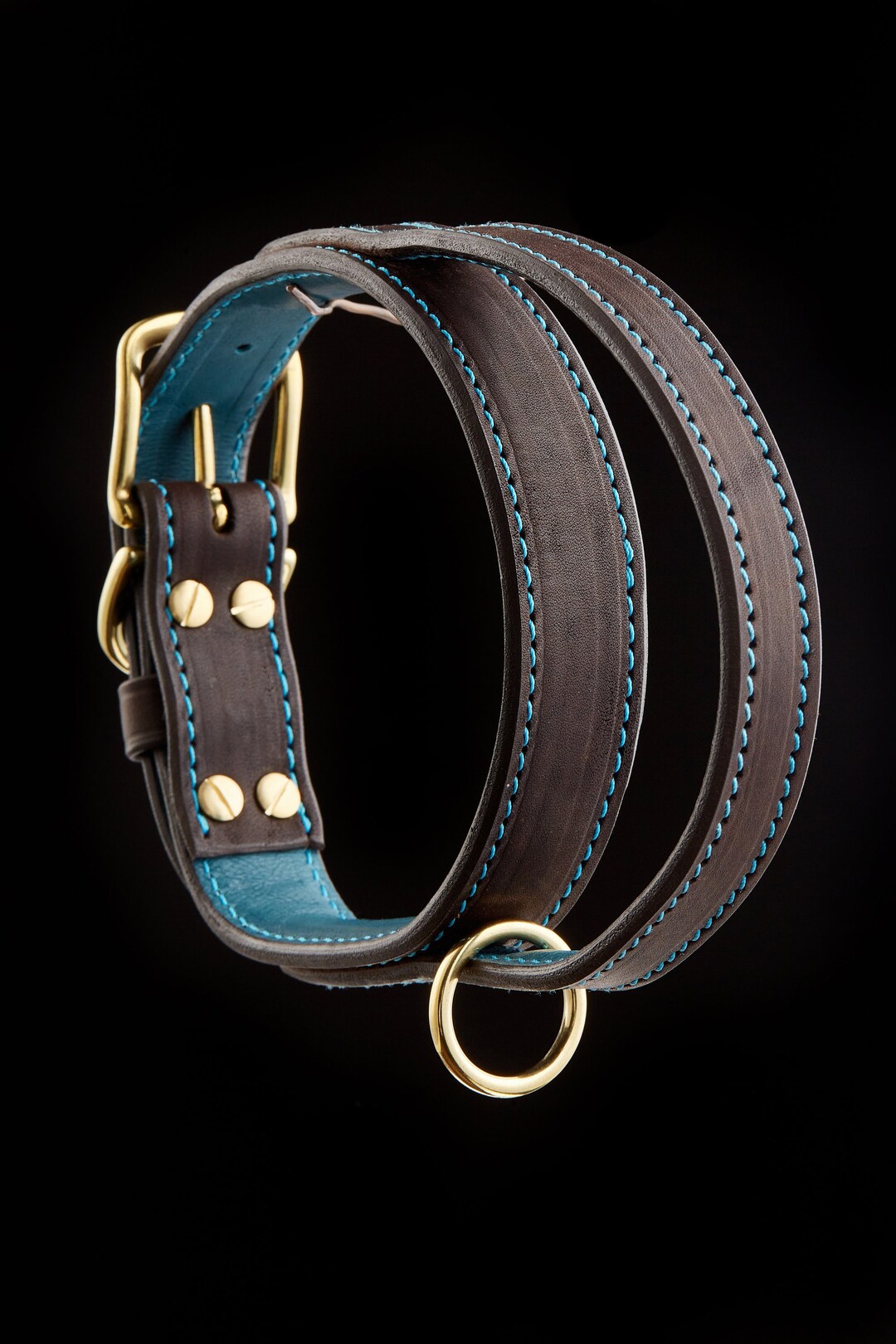 Turquoise Leather Dog Collar With Handle, Ultimate Control Dog Collar