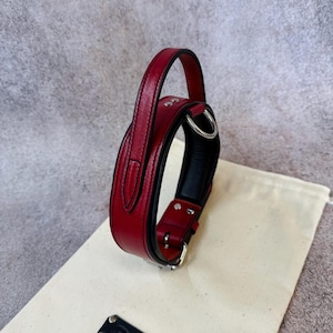 Red Leather Handle Dog Collar, Wide Thick Heavy Duty Large Breed Collar for Big Dog, Custom Collars Handmade