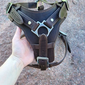 Heavy Duty Leather Harness for Large Dog, Stainless Steel Hardware Leather Dog Harness, Padded Leather Dog Harness, Brown Leather Harness