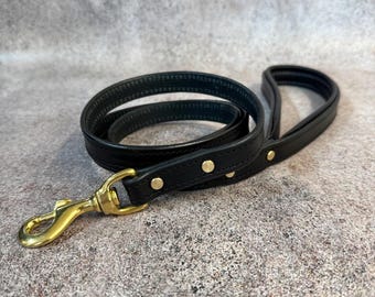 black leather dog leash with solid brass hardware, safety gentle dog training leash, handmade leather leash for medium and large breeds