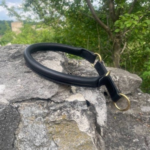 Rolled Leather Semi Slip Dog Collar with Solid Brass Hardware
