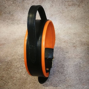 Black Leather Handle Dog Collar Padded with soft leather and cushion, Leather Agitation Dog Collar, Leather Protection Training Dog Collar