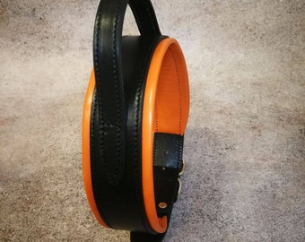 Black Leather Handle Dog Collar Padded with soft leather and cushion, Leather Agitation Dog Collar, Leather Protection Training Dog Collar