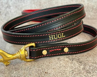 Leather Dog Leash, Personalized Leash for Large Dogs with Padded Handle, Heavy Duty Custom Lead with Solid Brass Hardware