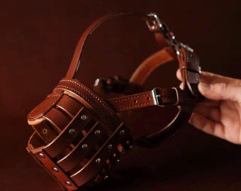 Anatomical Leather Dog Muzzle, Handmade Basket Muzzle for Large Dogs, Padded Breathable Custom Muzzle for Training & Walking