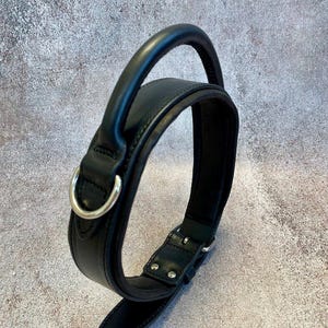 XL Leather Dog Collar with Round Handle, 2 in Wide Padded Handle Dog Collar, Size 57-65 cm - 22.4-25.5 in