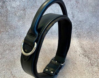 Collar de cuero XL para perro con asa redonda, asa acolchada de 5 cm de ancho, tamaño 57-65 cm (22,4-25,5 pulgadas).