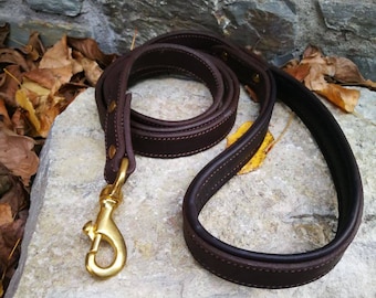 Heavy Duty Dog Leash Sturdy Leather Dog Leash with Padded Handle Leather Leash for Large Dog Brown Leather Leash Dark Brown 5 ft leash