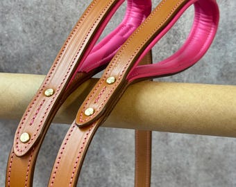 Double Handle Leather Dog Leash, Traffic Padded Two Handled Dog Lead, Custom Dog Leash