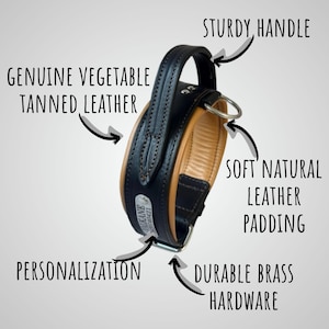 Leather Dog Collar with Handle, Wide Padded Training Collar with Nameplate image 3