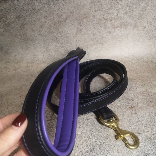 Laisse pour chien rembourrée en cuir violet