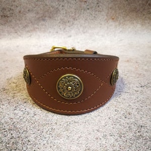 Brown Leather Hound Collar, Basset Hound Dog Collar, Leather Whippet Dog Collar, Luxury GreyHound and Whippet Dog Collar,Sighthound Collar