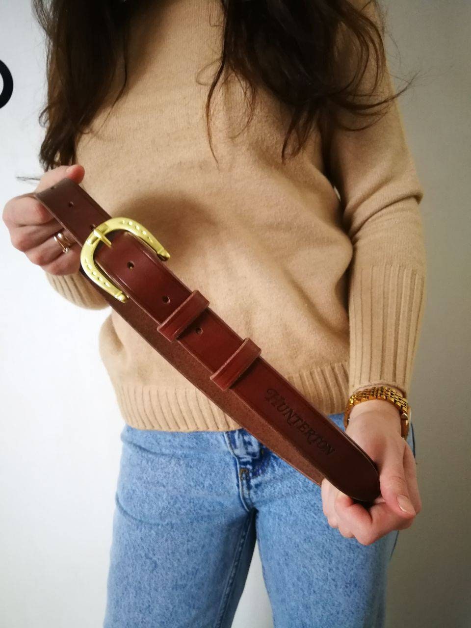 Women's Natural Light Brown 1.5 Harness Leather Belt | Steel or Brass  Horseshoe Buckle | The Brooke