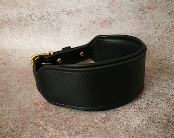 Collar clásico de cuero negro acolchado para perros con herrajes de latón macizo, collar de cuero tradicional para perros a medida, collar de perro con cojín suave