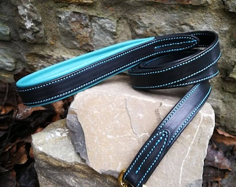 Heavy duty leather dog leash 1 in wide with padded handle, durable 5 foot dog lead for large dogs, strong comfortable leash