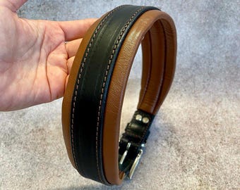 XL Leder Hundehalsband weich gepolstert breit Karamell und schwarzem Leder, großer Hundehalsband bequem, Größe - 58-67 cm, 22.8-26.4 in