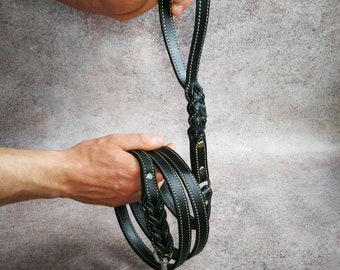 Braided Italian Leather Dog Leash, Durable Training Lead with Silver Hardware, Handmade Walking Leash for Large Dogs, Custom Gift for Owners